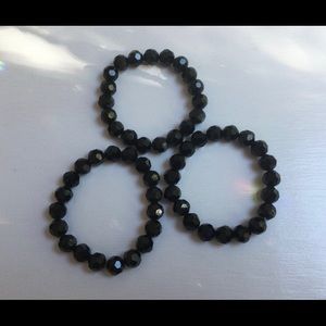 Faceted Czech Black Glass Bead Bracelets - Set of Three